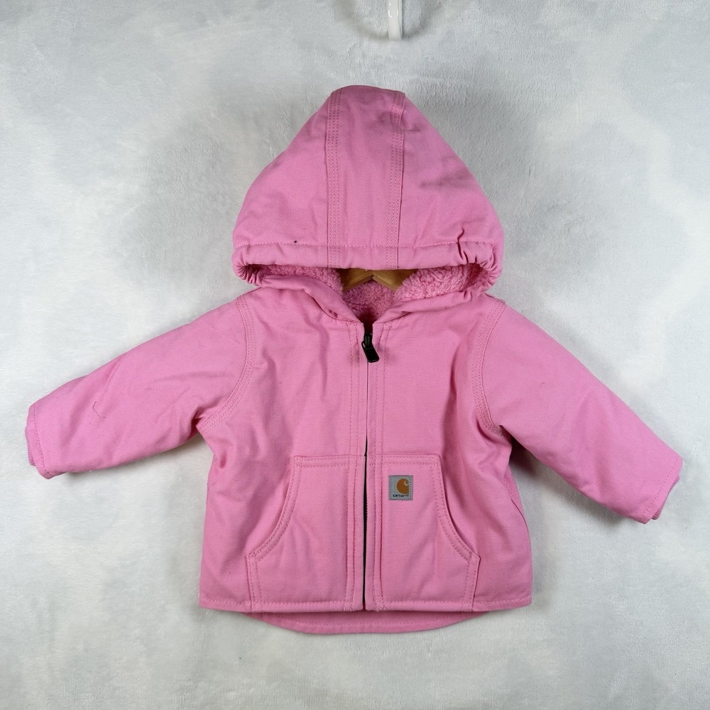 Carhartt Pink Cotton Duck Sherpa Lined Hooded Jacket Canvas Work Coat Girl 6M